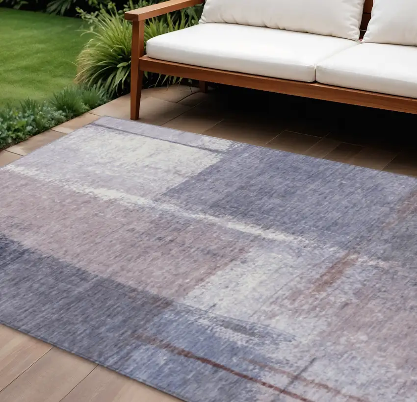 Lavender And Ivory Abstract Washable Indoor Outdoor Area Rug Photo 2