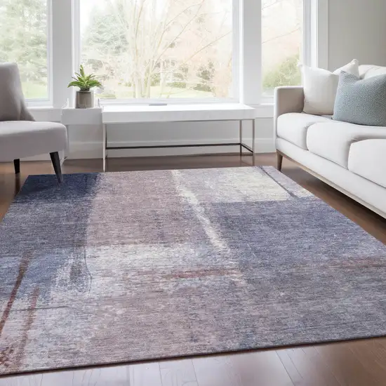 Lavender And Ivory Abstract Washable Indoor Outdoor Area Rug Photo 6