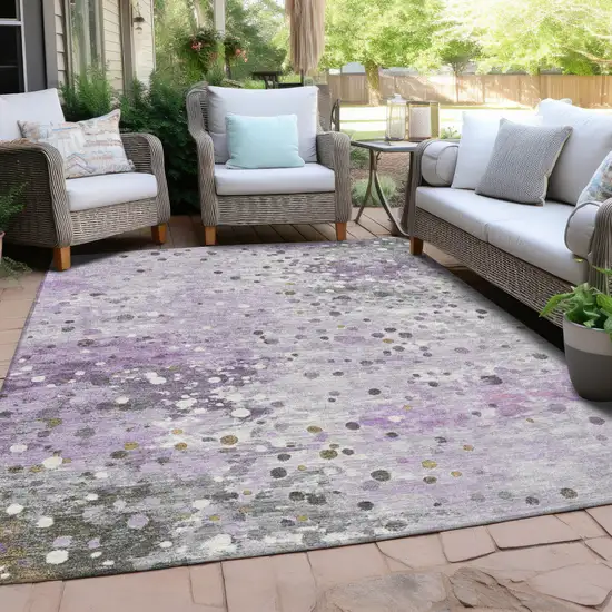 Lavender And Ivory Abstract Washable Indoor Outdoor Area Rug Photo 5