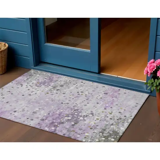 Lavender And Ivory Abstract Washable Indoor Outdoor Area Rug Photo 2