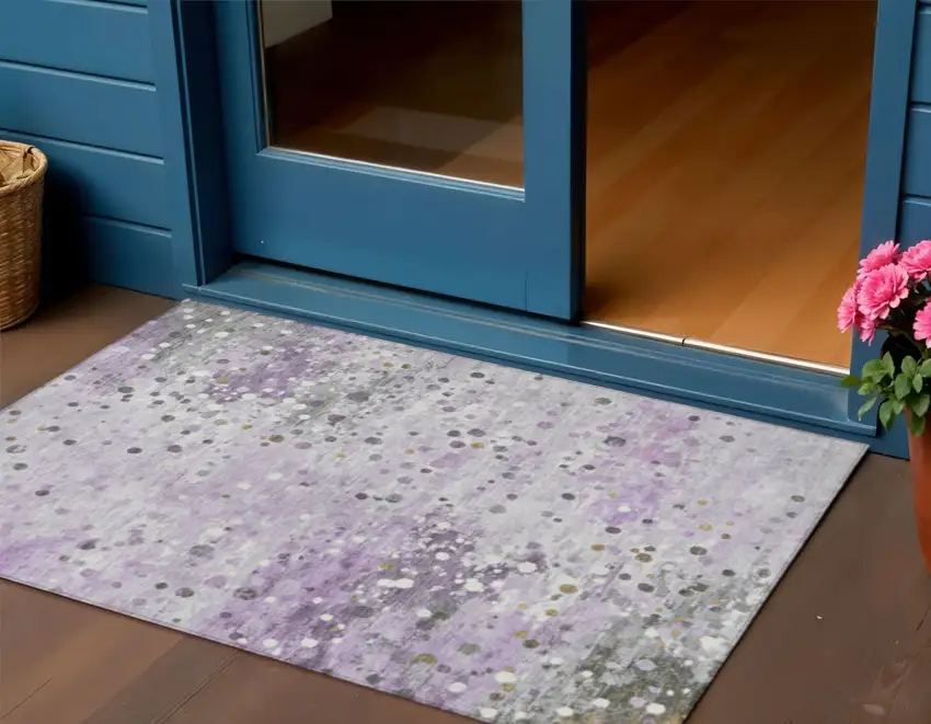Lavender And Ivory Abstract Washable Indoor Outdoor Area Rug Photo 2