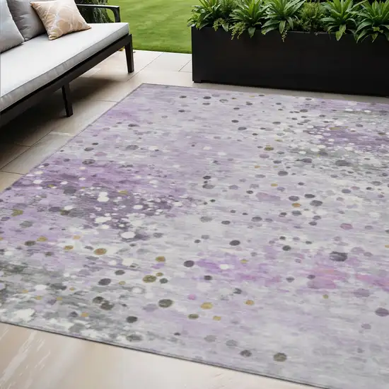 Lavender And Ivory Abstract Washable Indoor Outdoor Area Rug Photo 2