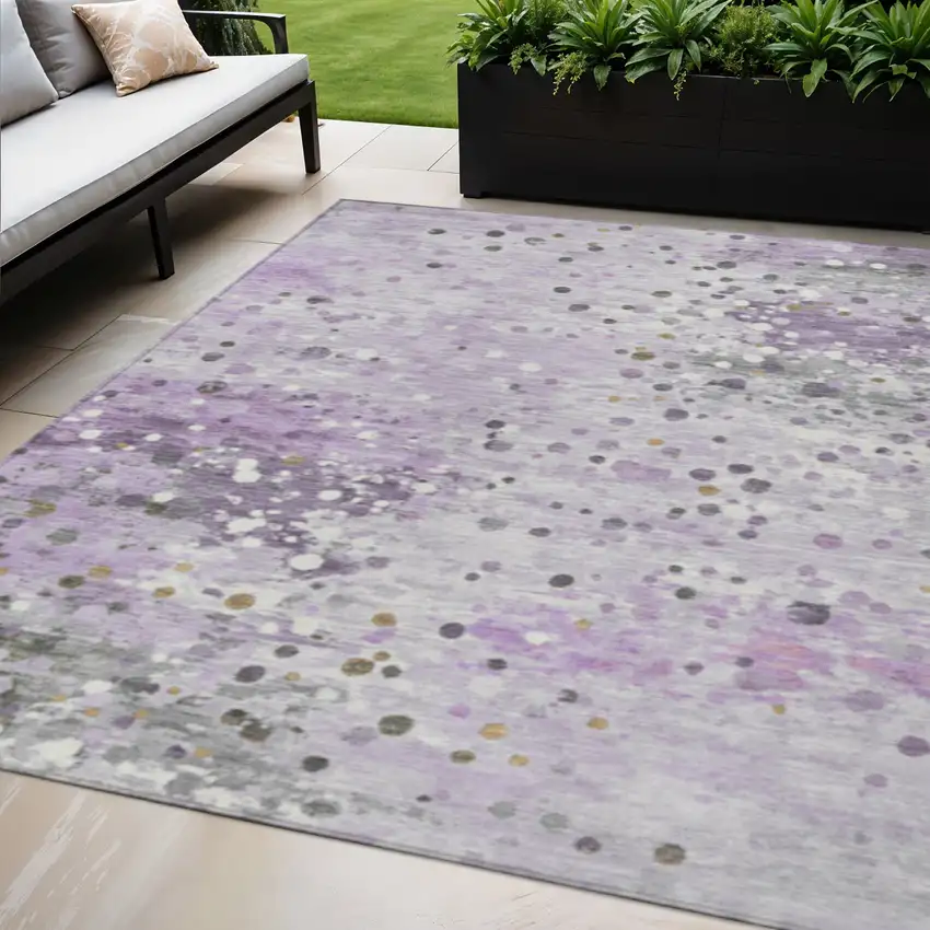 Lavender And Ivory Abstract Washable Indoor Outdoor Area Rug Photo 2