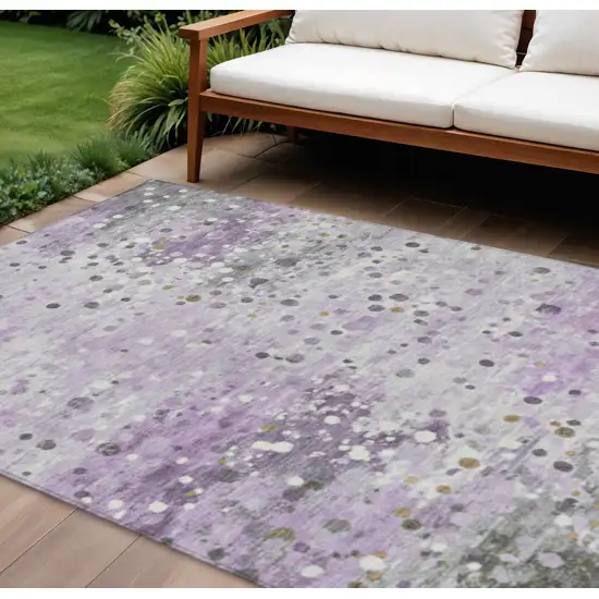 Lavender And Ivory Abstract Washable Indoor Outdoor Area Rug Photo 2