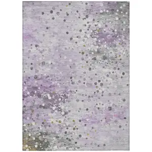 Photo of Lavender And Ivory Abstract Washable Indoor Outdoor Area Rug