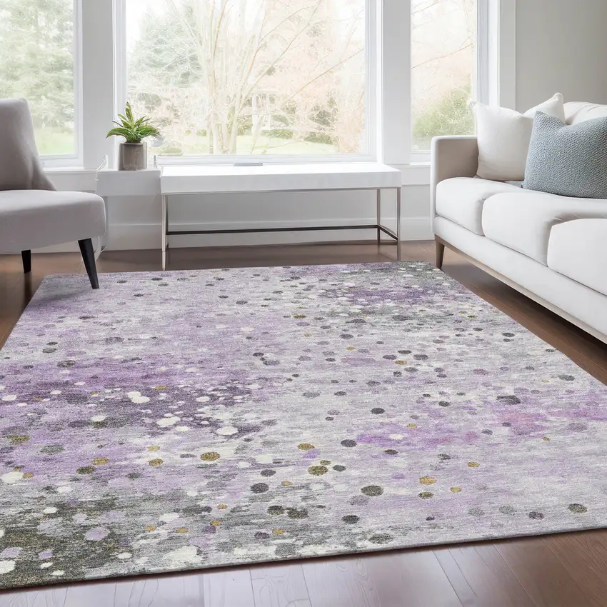 Lavender And Ivory Abstract Washable Indoor Outdoor Area Rug Photo 7