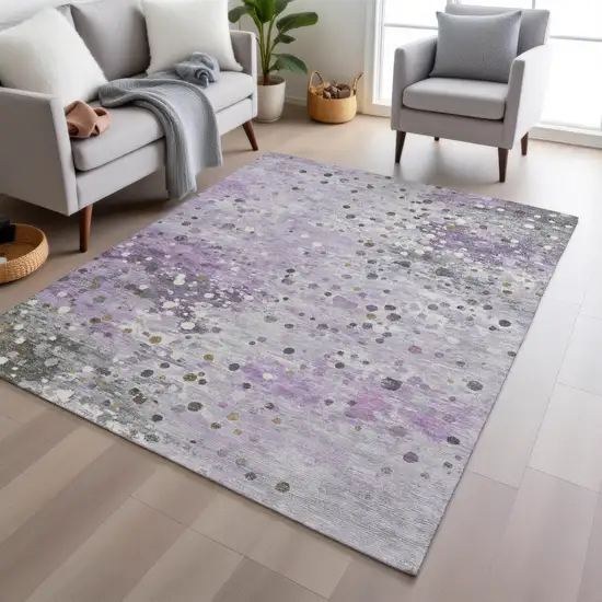 Lavender And Ivory Abstract Washable Indoor Outdoor Area Rug Photo 6