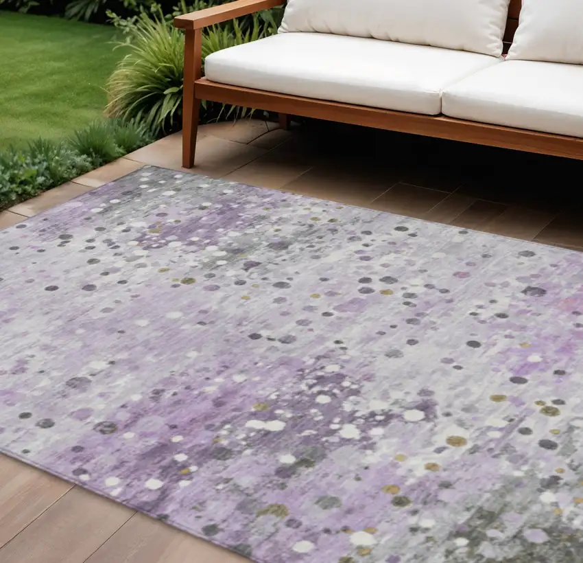 Lavender And Ivory Abstract Washable Indoor Outdoor Area Rug Photo 2