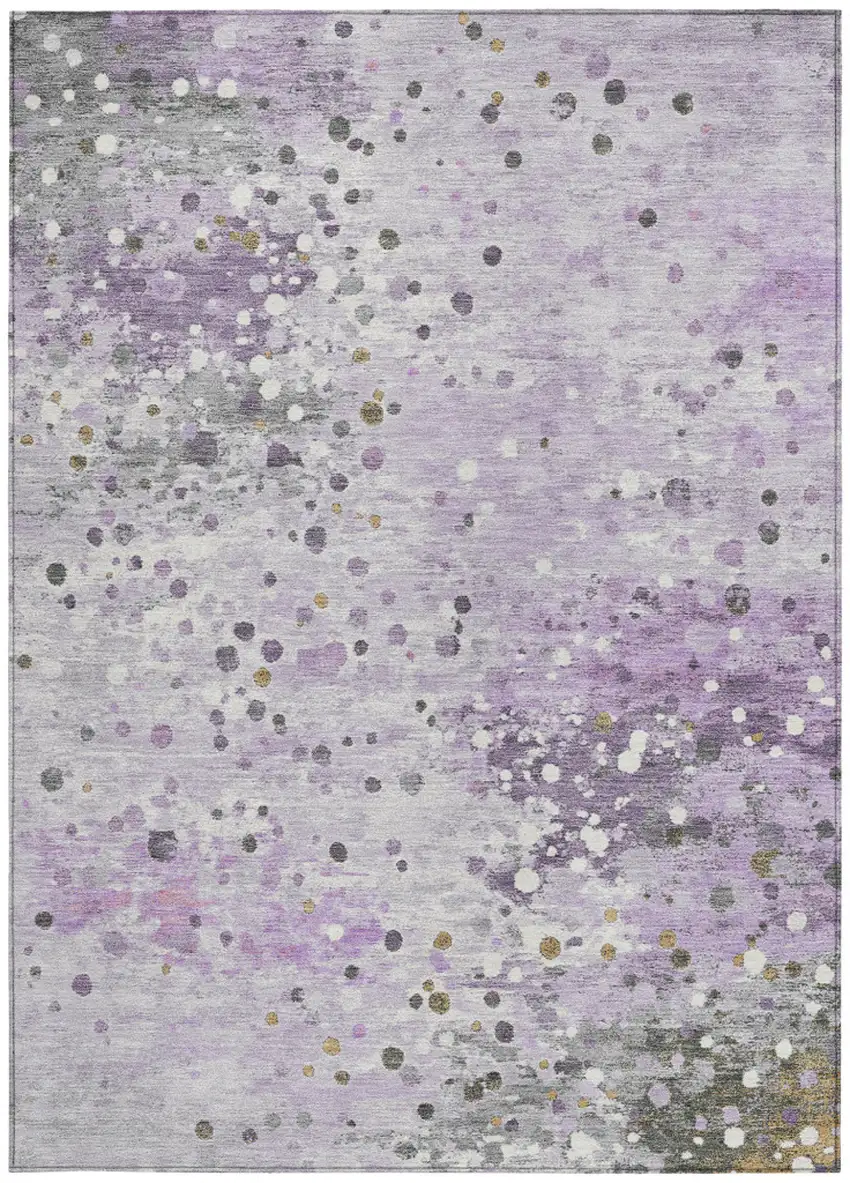 Lavender And Ivory Abstract Washable Indoor Outdoor Area Rug Photo 3