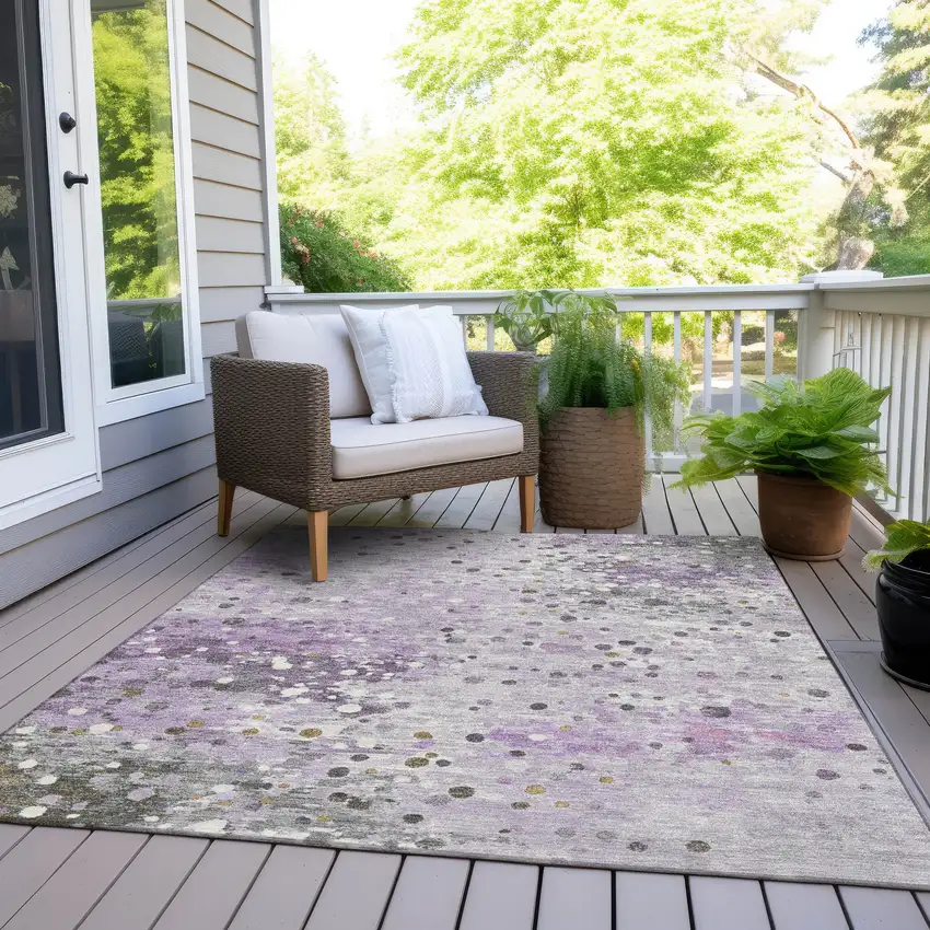 Lavender And Ivory Abstract Washable Indoor Outdoor Area Rug Photo 8