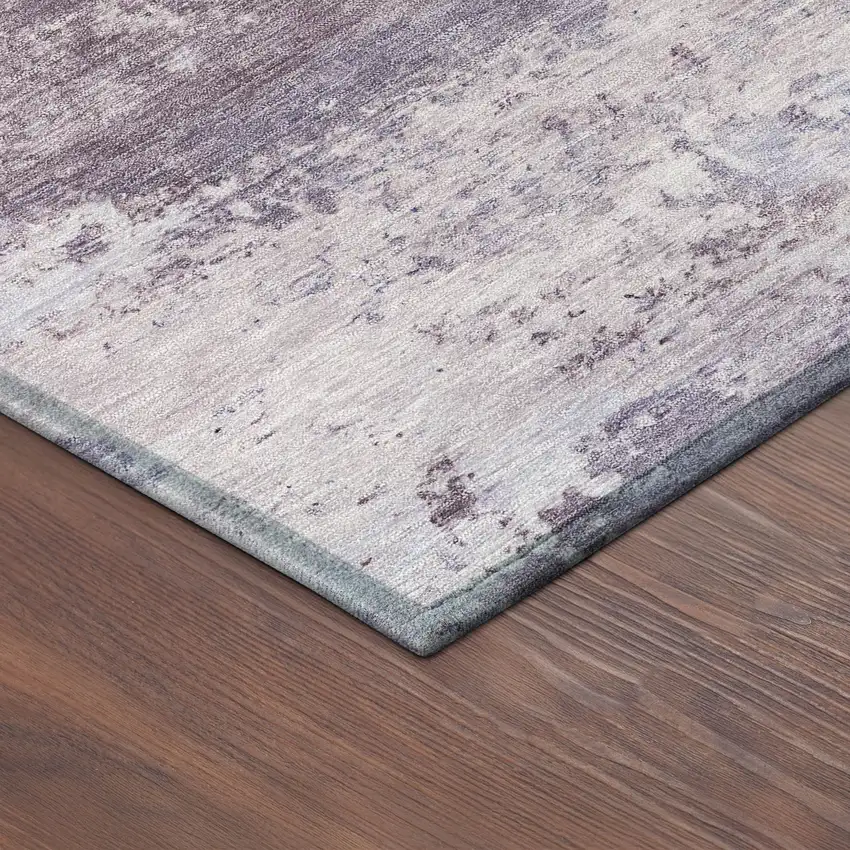 Lavender And Ivory Abstract Washable Indoor Outdoor Area Rug Photo 9