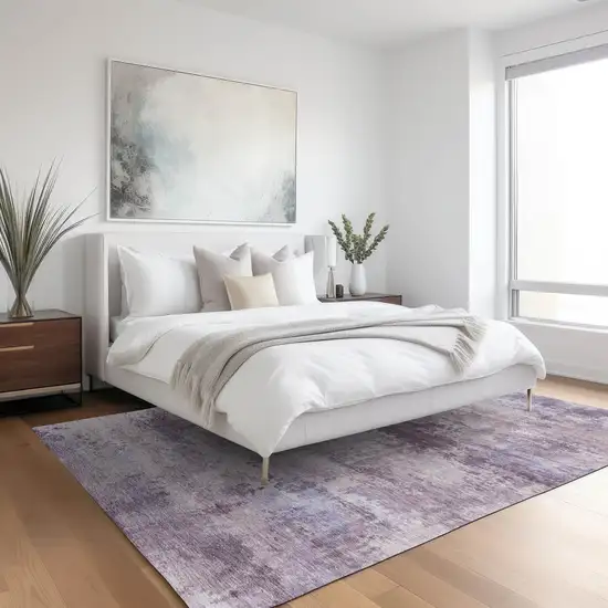 Lavender And Ivory Abstract Washable Indoor Outdoor Area Rug Photo 4