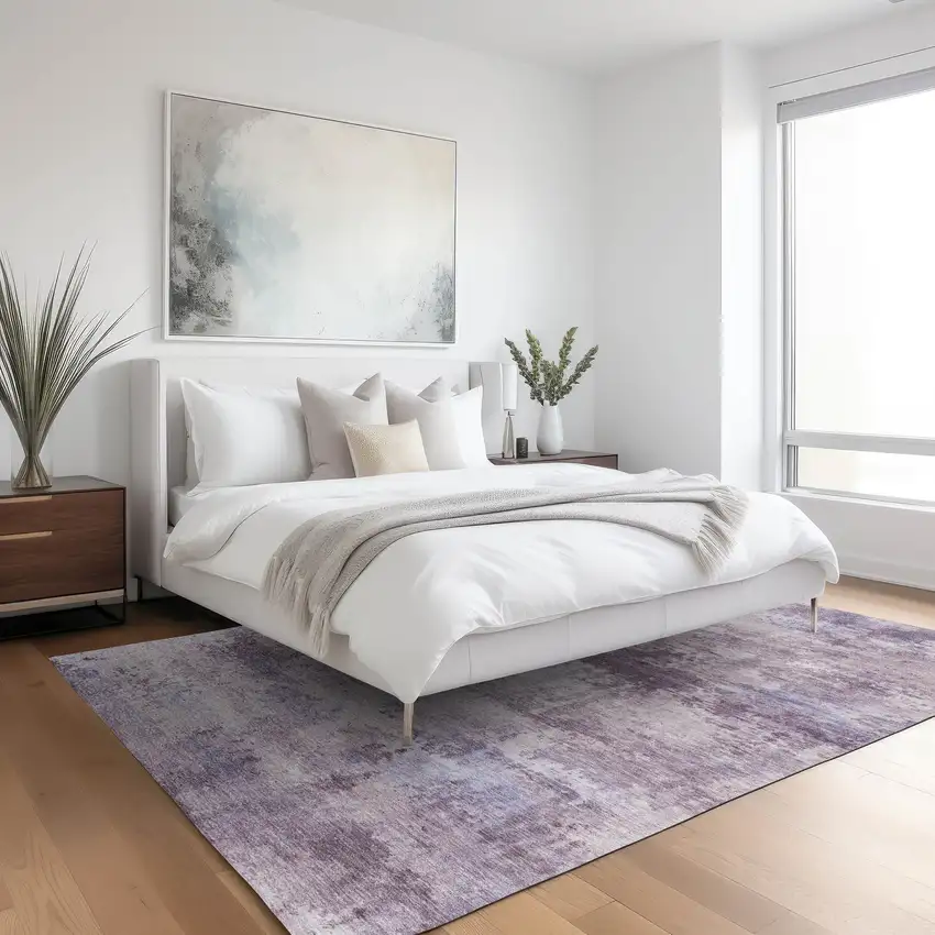 Lavender And Ivory Abstract Washable Indoor Outdoor Area Rug Photo 4