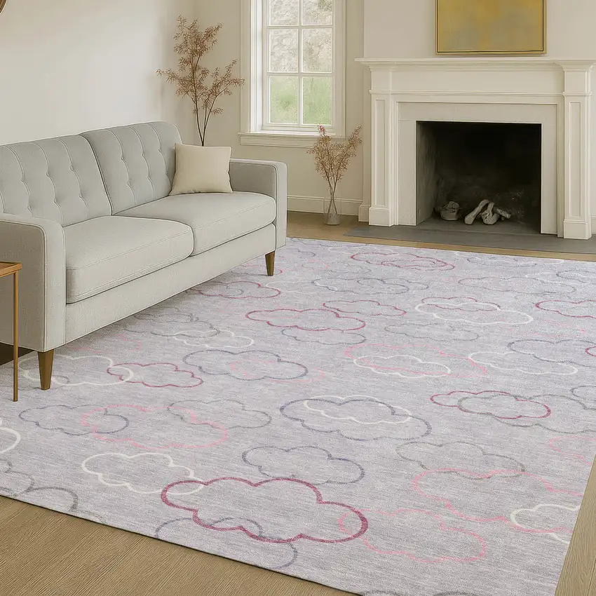 Lavender And Ivory Abstract Washable Indoor Outdoor Area Rug Photo 6