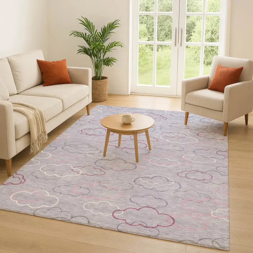 Lavender And Ivory Abstract Washable Indoor Outdoor Area Rug Photo 5