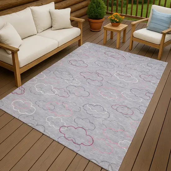 Lavender And Ivory Abstract Washable Indoor Outdoor Area Rug Photo 7