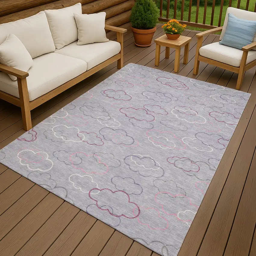 Lavender And Ivory Abstract Washable Indoor Outdoor Area Rug Photo 7
