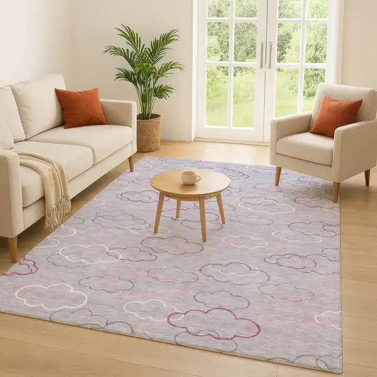 Lavender And Ivory Abstract Washable Indoor Outdoor Area Rug Photo 5
