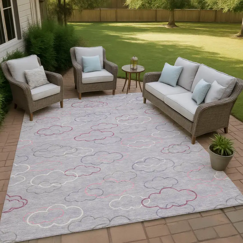 Lavender And Ivory Abstract Washable Indoor Outdoor Area Rug Photo 4