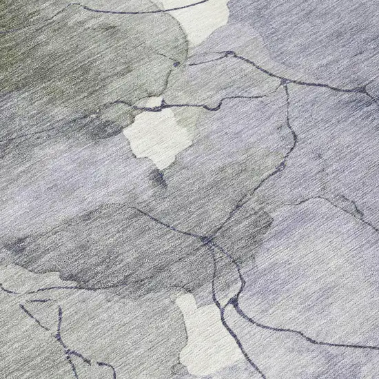 Lavender And Ivory Abstract Washable Indoor Outdoor Area Rug Photo 4
