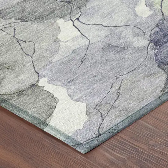 Lavender And Ivory Abstract Washable Indoor Outdoor Area Rug Photo 4