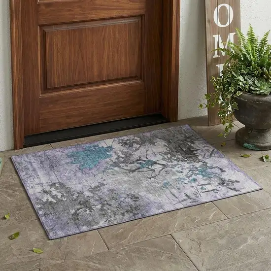 Lavender And Ivory Abstract Washable Indoor Outdoor Area Rug Photo 1