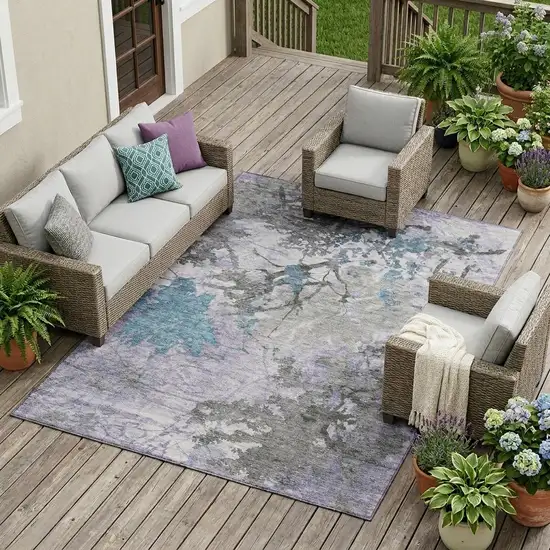 Lavender And Ivory Abstract Washable Indoor Outdoor Area Rug Photo 1