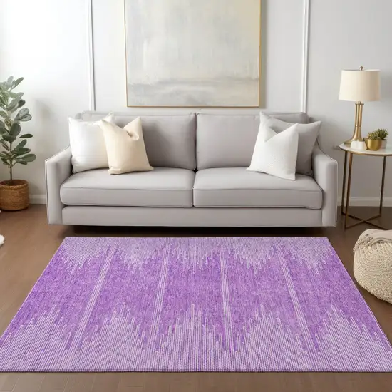 Lavender And Ivory Abstract Washable Indoor Outdoor Area Rug Photo 8