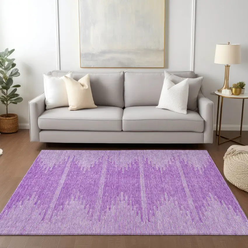 Lavender And Ivory Abstract Washable Indoor Outdoor Area Rug Photo 8