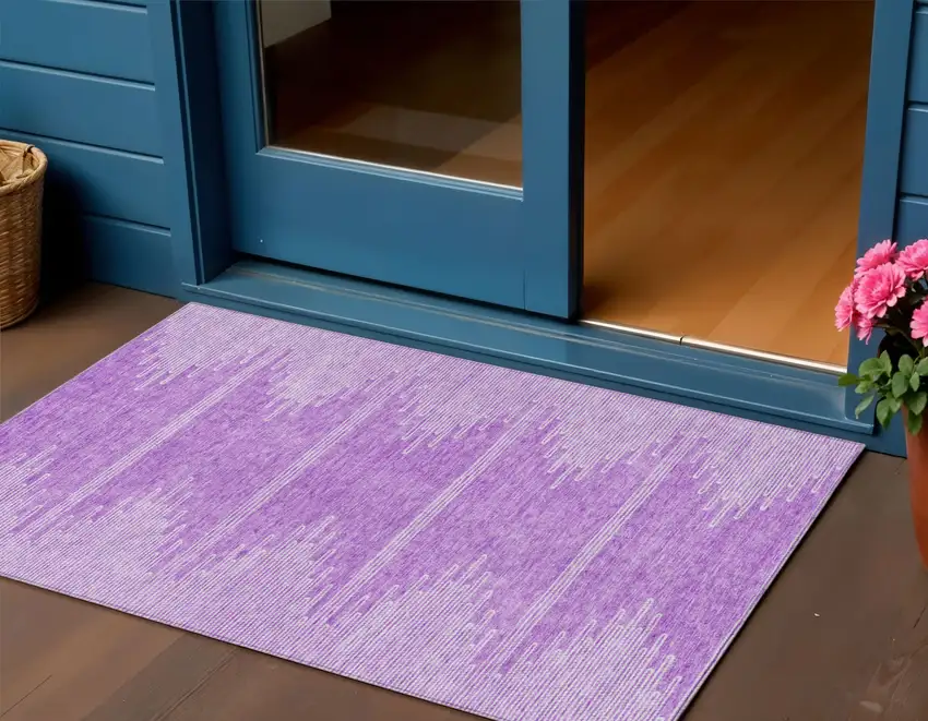 Lavender And Ivory Abstract Washable Indoor Outdoor Area Rug Photo 1