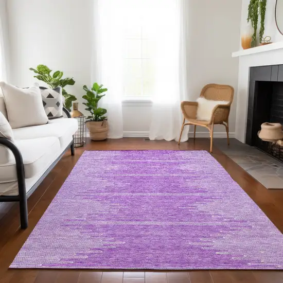 Lavender And Ivory Abstract Washable Indoor Outdoor Area Rug Photo 9