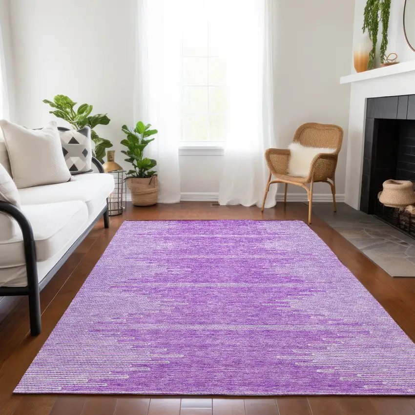 Lavender And Ivory Abstract Washable Indoor Outdoor Area Rug Photo 9