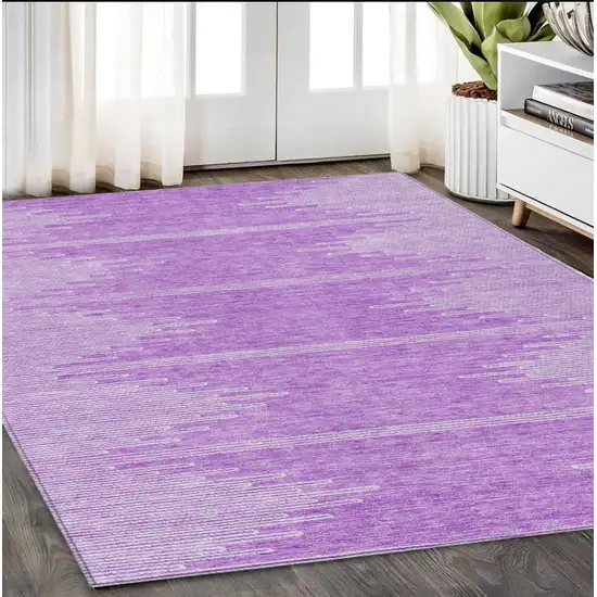 Lavender And Ivory Abstract Washable Indoor Outdoor Area Rug Photo 9