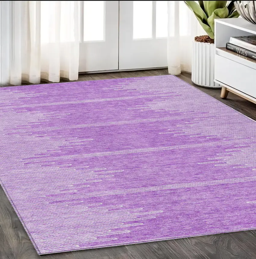 Lavender And Ivory Abstract Washable Indoor Outdoor Area Rug Photo 9