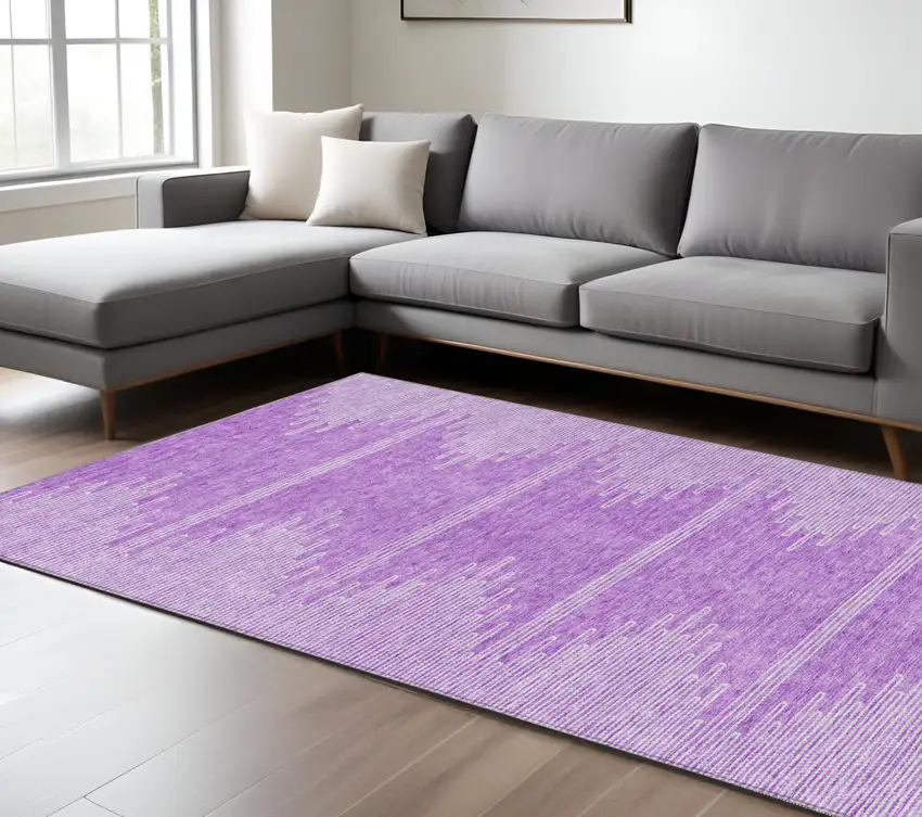 Lavender And Ivory Abstract Washable Indoor Outdoor Area Rug Photo 9
