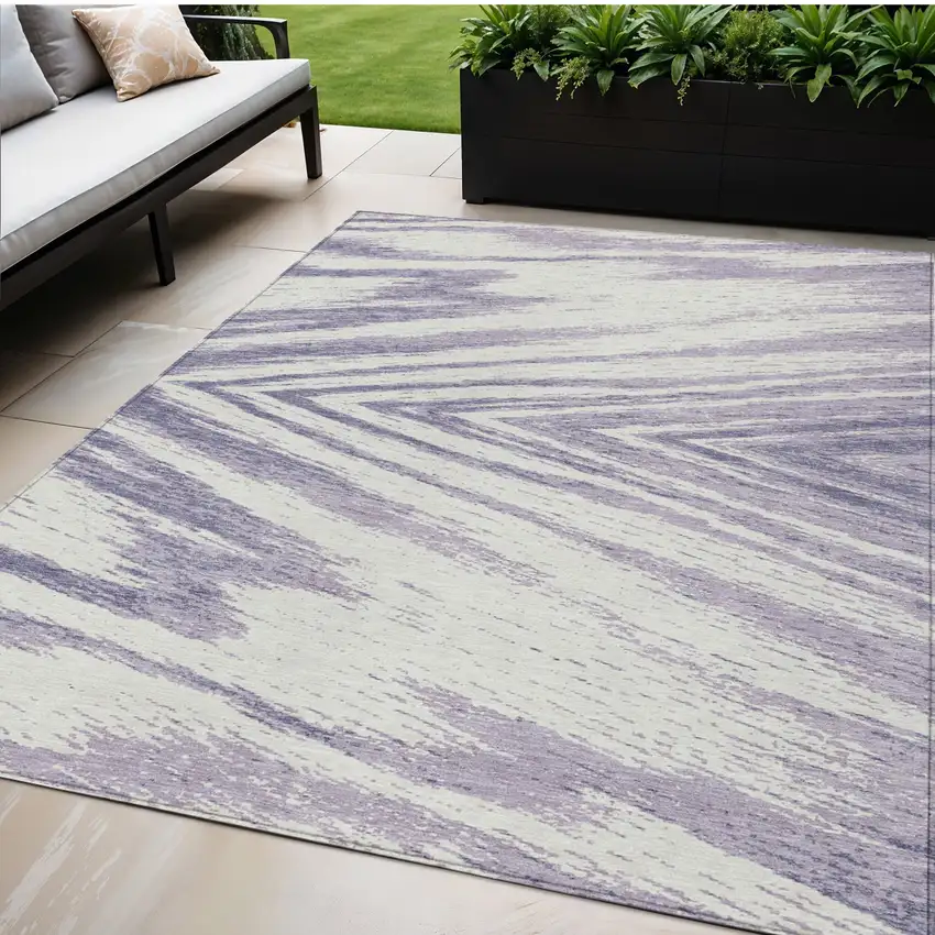 Lavender And Ivory Abstract Washable Indoor Outdoor Area Rug Photo 1
