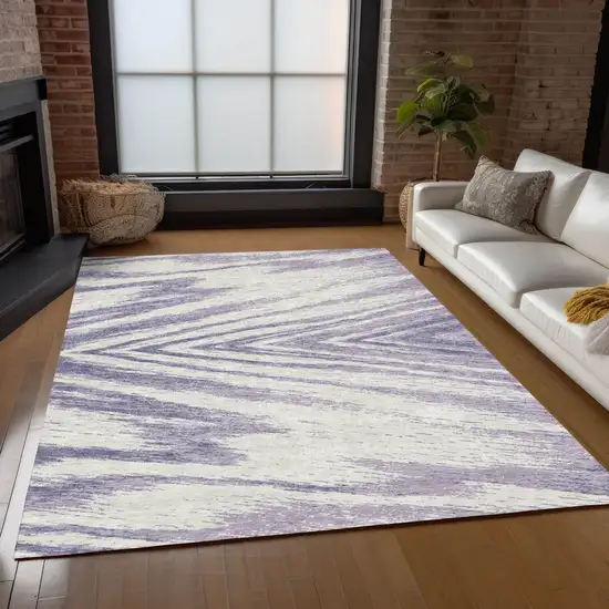 Lavender And Ivory Abstract Washable Indoor Outdoor Area Rug Photo 9
