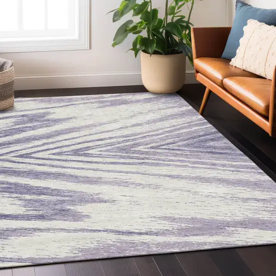 Lavender And Ivory Abstract Washable Indoor Outdoor Area Rug Photo 9