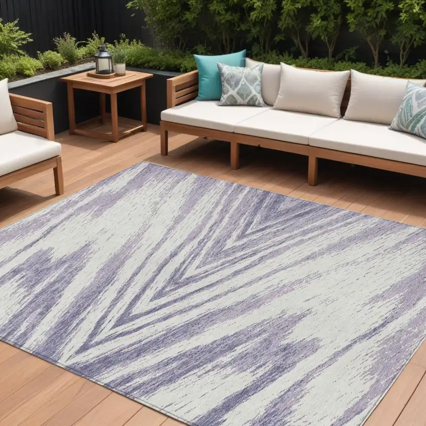 Lavender And Ivory Abstract Washable Indoor Outdoor Area Rug Photo 1