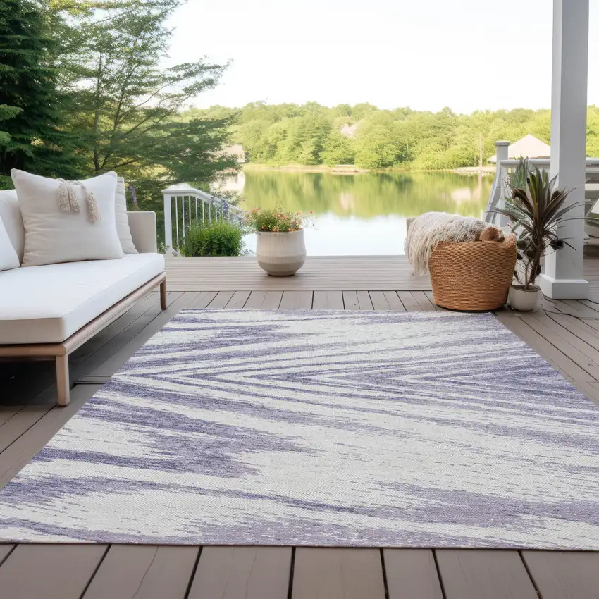 Lavender And Ivory Abstract Washable Indoor Outdoor Area Rug Photo 8