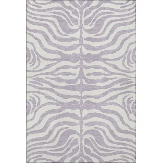 Lavender And Ivory Animal Print Washable Area Rug With UV Protection Photo 3