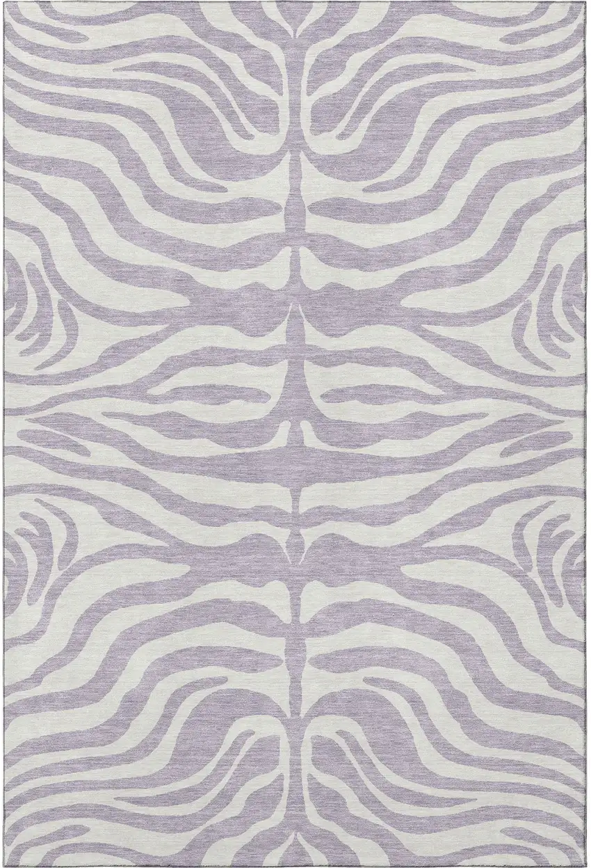 Lavender And Ivory Animal Print Washable Area Rug With UV Protection Photo 3