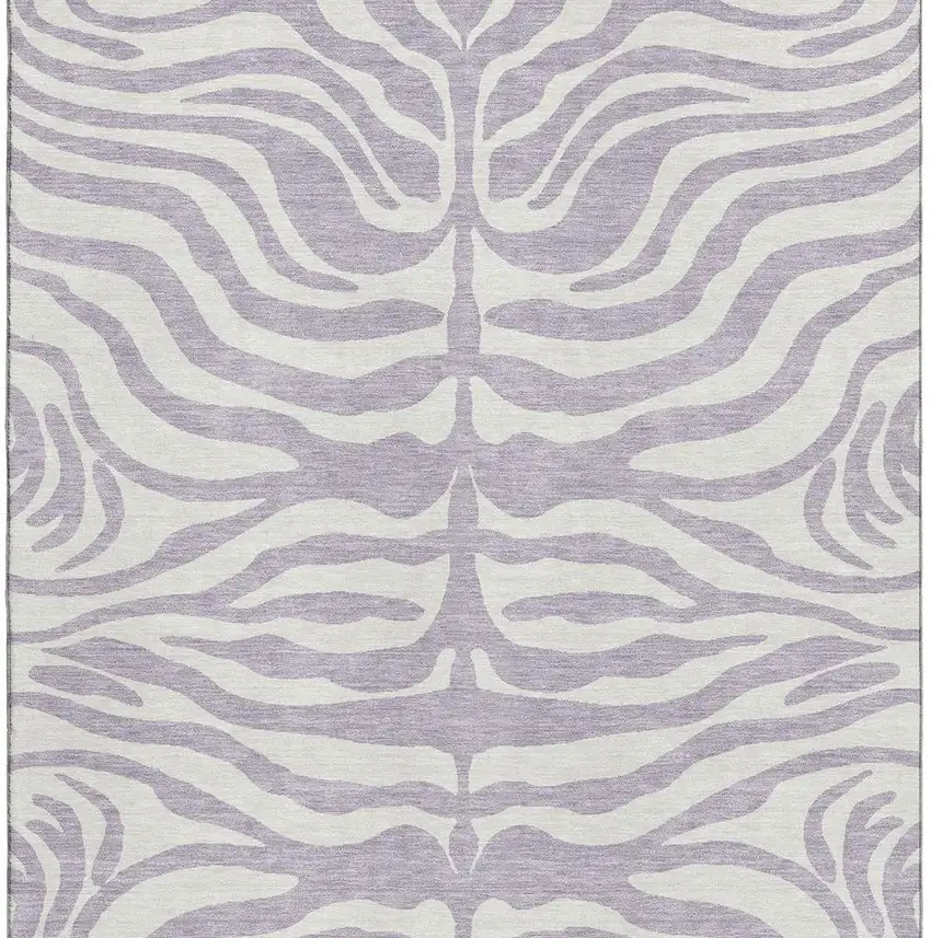 Lavender And Ivory Animal Print Washable Area Rug With UV Protection Photo 3