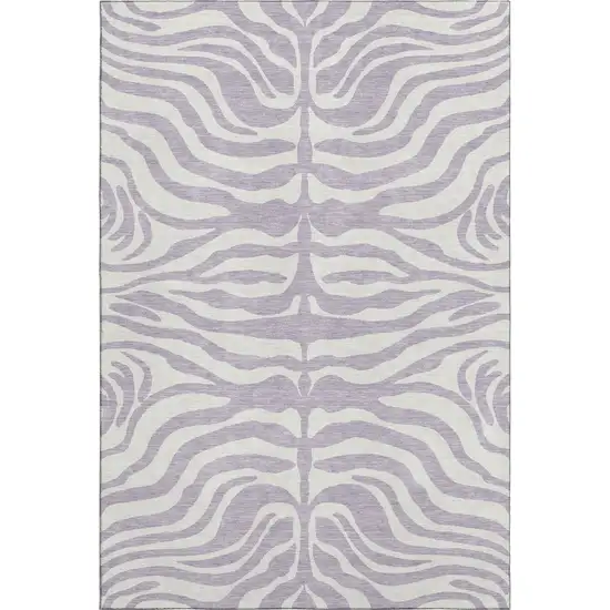 Lavender And Ivory Animal Print Washable Area Rug With UV Protection Photo 1