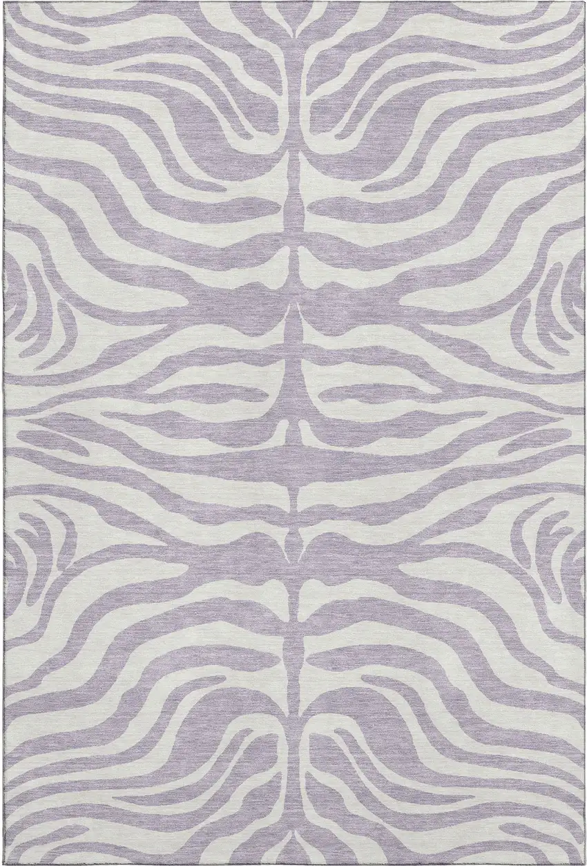 Lavender And Ivory Animal Print Washable Area Rug With UV Protection Photo 1