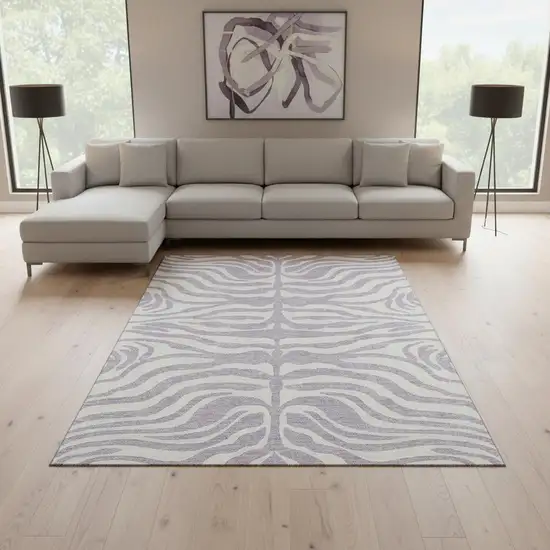 Lavender And Ivory Animal Print Washable Area Rug With UV Protection Photo 2