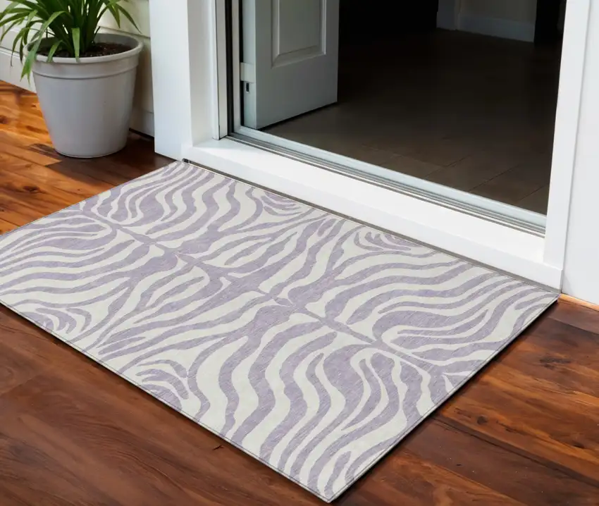 Lavender And Ivory Animal Print Washable Indoor Outdoor Area Rug Photo 1