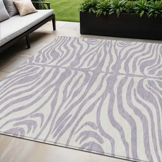 Lavender And Ivory Animal Print Washable Indoor Outdoor Area Rug Photo 1