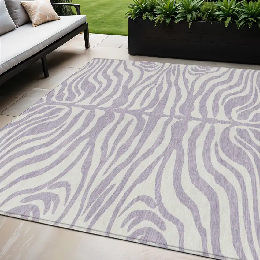 Lavender And Ivory Animal Print Washable Indoor Outdoor Area Rug Photo 1