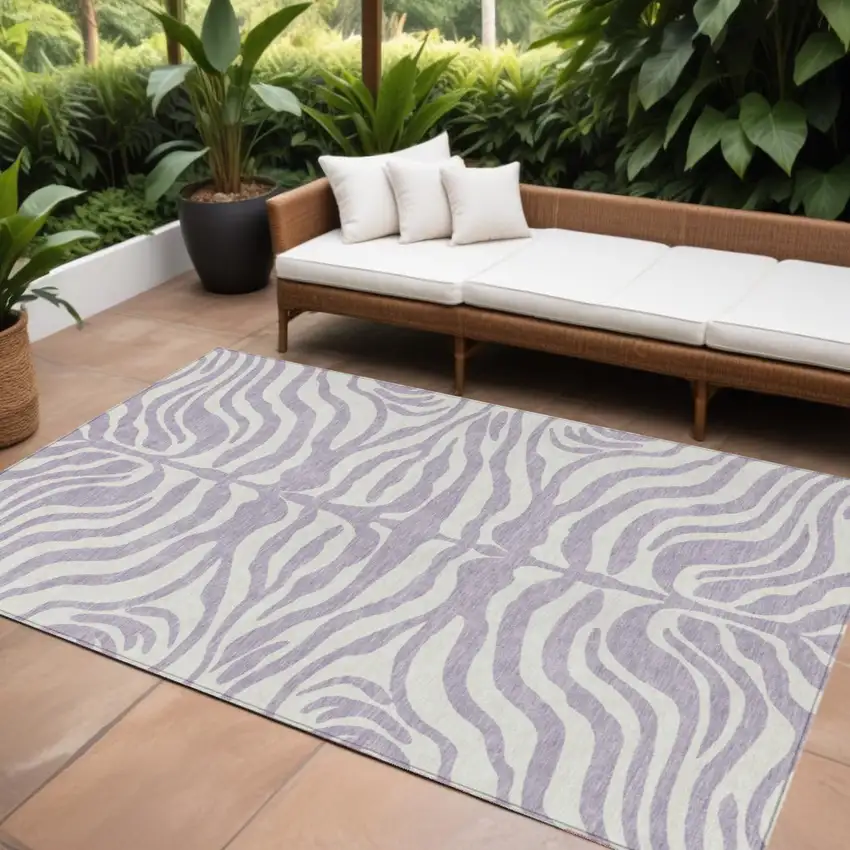 Lavender And Ivory Animal Print Washable Indoor Outdoor Area Rug Photo 1